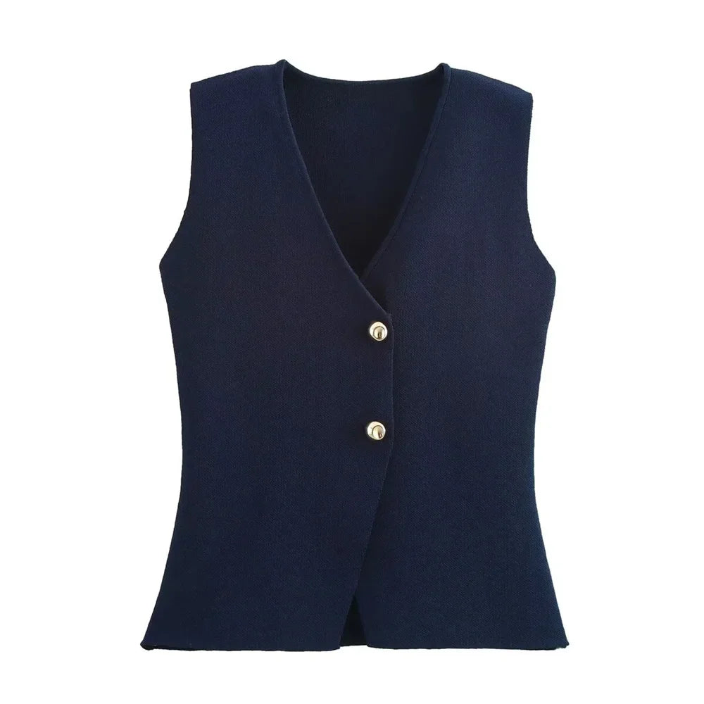 Lily - Gilet Tricoté Sans Manches à Boutons