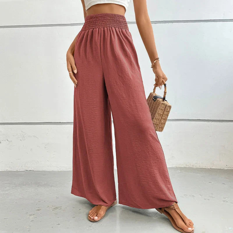 Claire - Pantalon évasé en lin élastique à taille haute, confortable et tendance