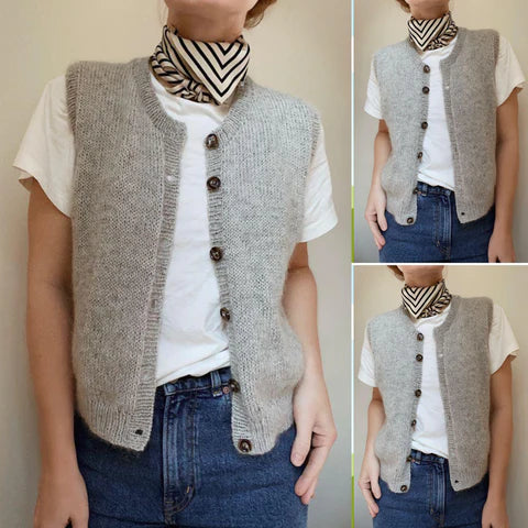 Helena - Cardigan Sans Manches uni Gris Ardoise Clair