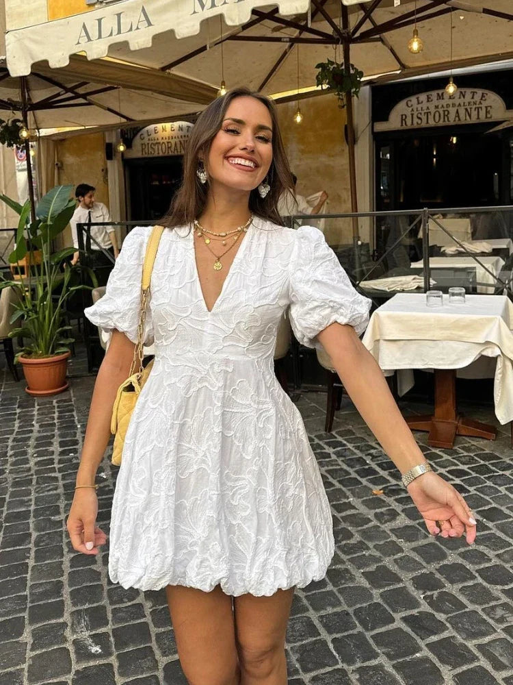 Lila - Robe florale à manches bouffantes