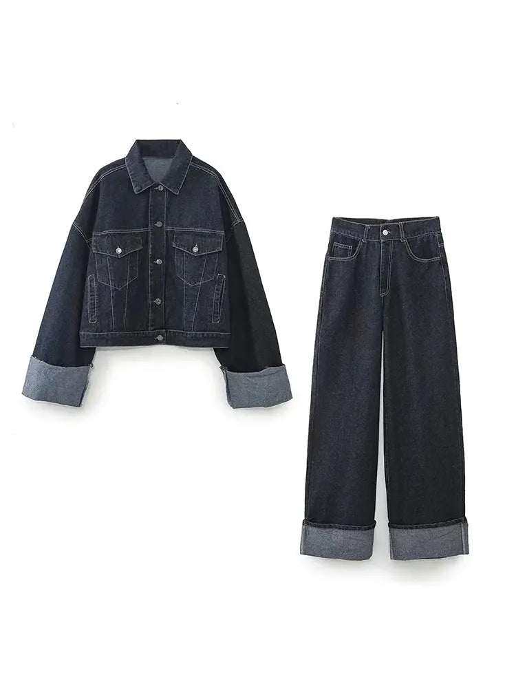 Mia - Ensemble veste en denim et jeans évasés