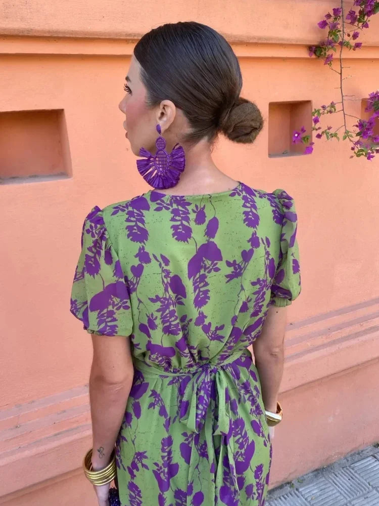 Lina - Robe portefeuille à fleurs avec manches courtes