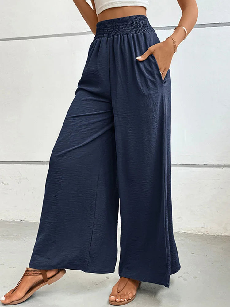Claire - Pantalon évasé en lin élastique à taille haute, confortable et tendance