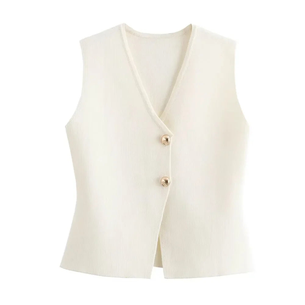 Lily - Gilet Tricoté Sans Manches à Boutons