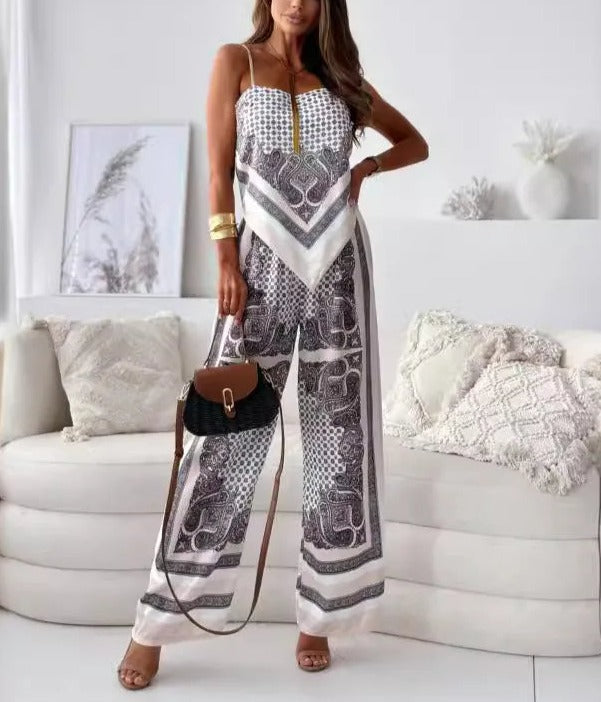 Abella - Jumpsuit Imprimé avec Bretelles Spaghetti