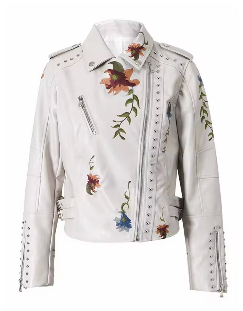 Liam - Veste en cuir biker brodée