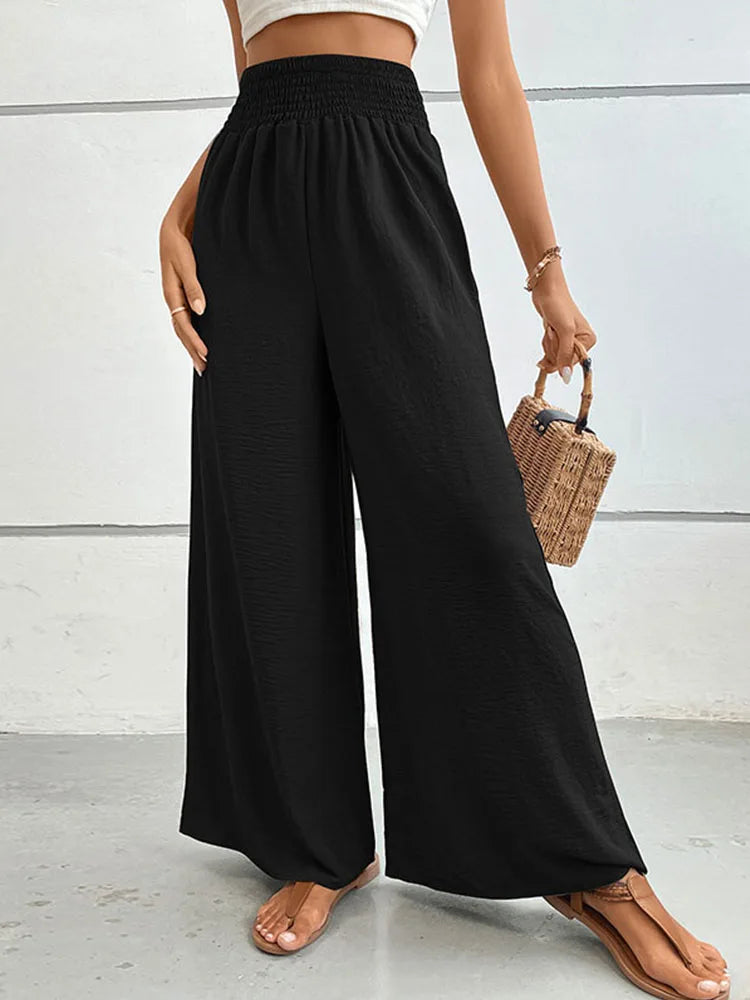 Claire - Pantalon évasé en lin élastique à taille haute, confortable et tendance