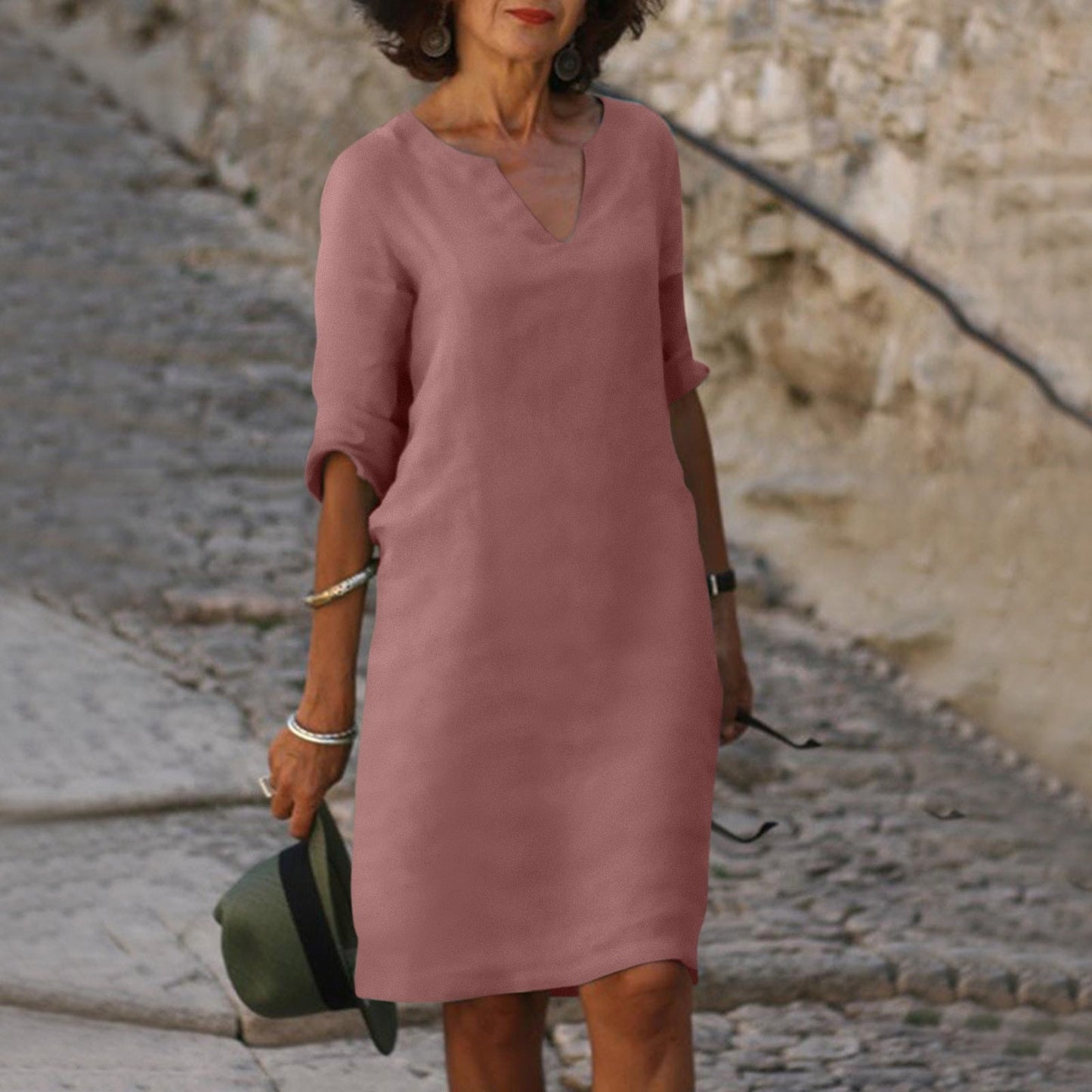 Evelyn - Robe Shift Sarcelle à Col en V