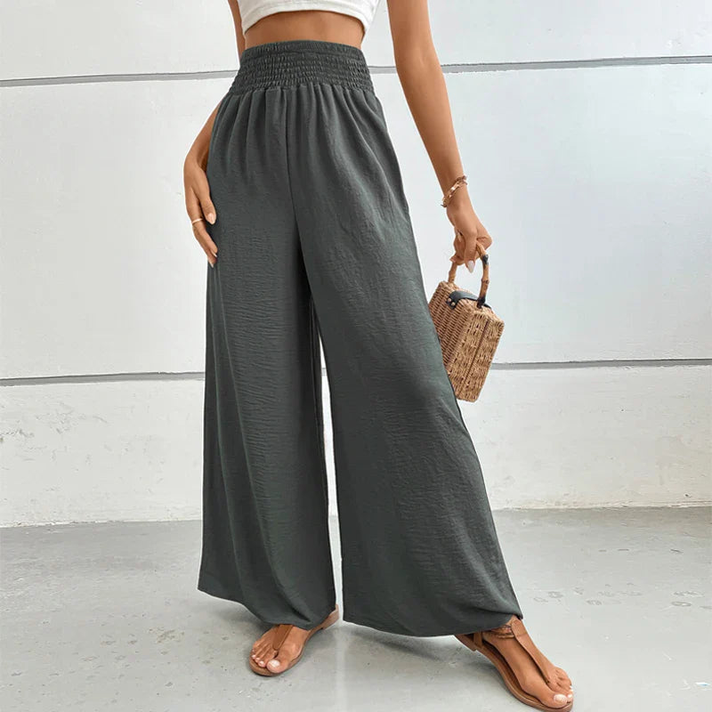 Claire - Pantalon évasé en lin élastique à taille haute, confortable et tendance