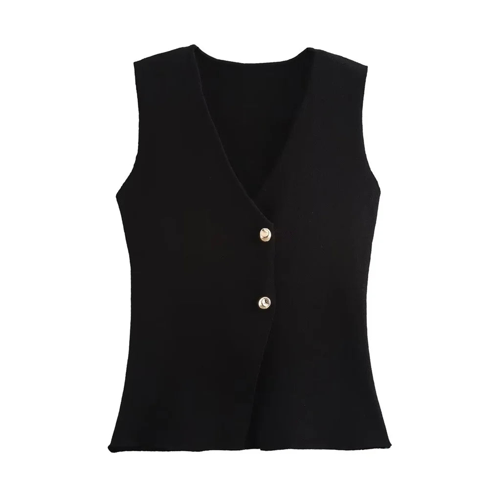 Lily - Gilet Tricoté Sans Manches à Boutons
