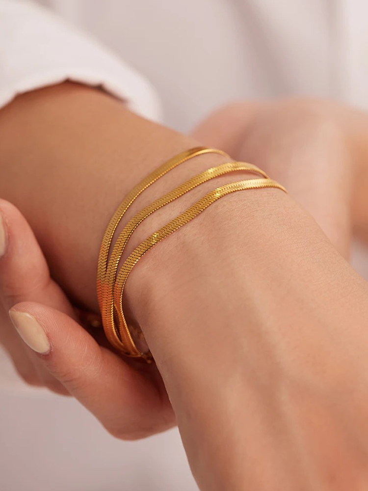 Jacqueline - Tara Bracelet Chaîne Serpent Double 3D Or