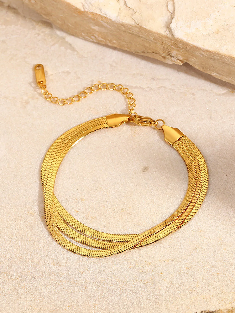 Jacqueline - Tara Bracelet Chaîne Serpent Double 3D Or