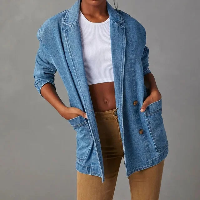 Clotilda - Blazer en Denim Stylé avec Poches pour Femmes