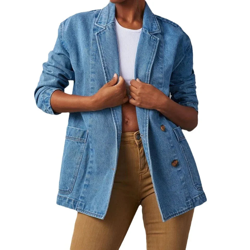Clotilda - Blazer en Denim Stylé avec Poches pour Femmes