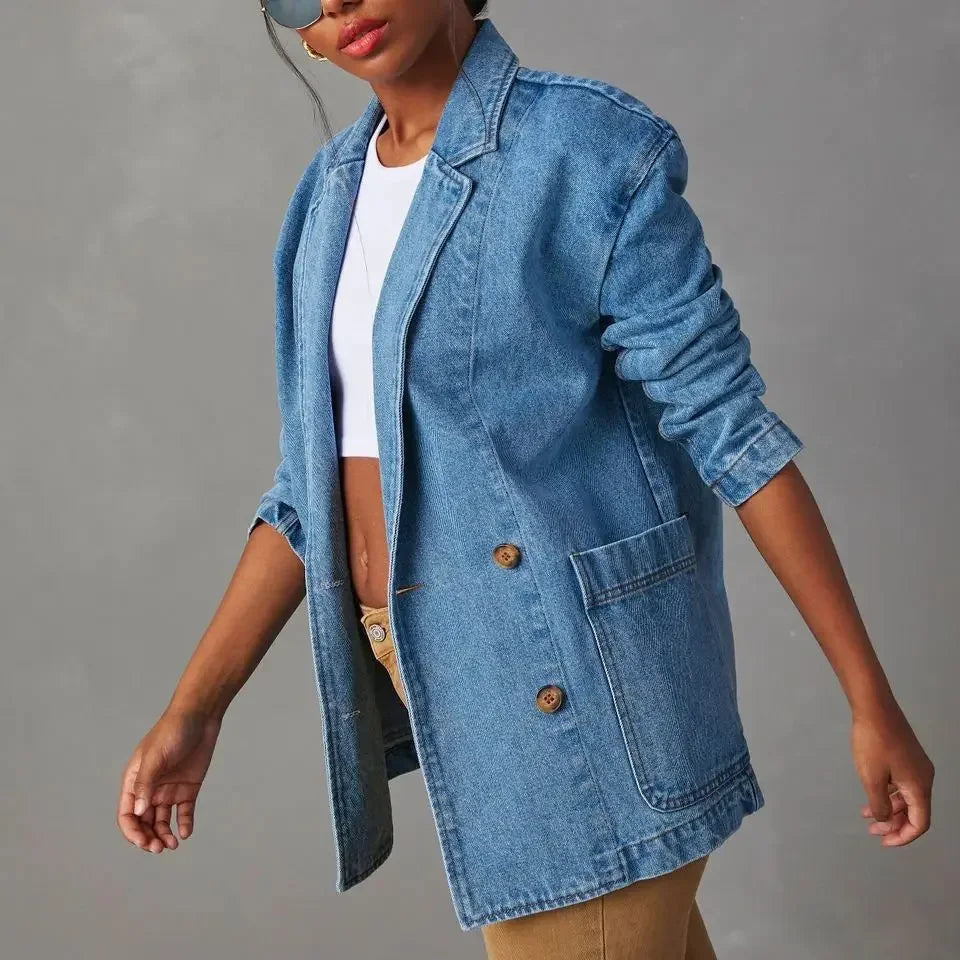 Clotilda - Blazer en Denim Stylé avec Poches pour Femmes