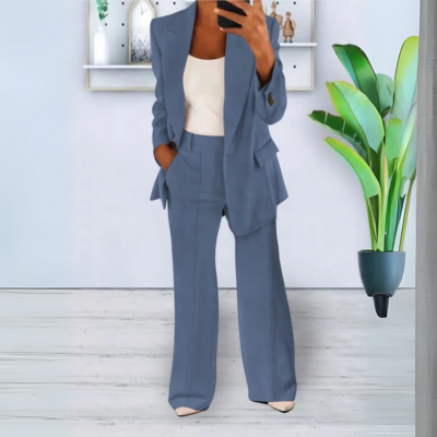 Lynn - Ensemble blazer et pantalon décontracté à couleur unie et coupe ample avec poches