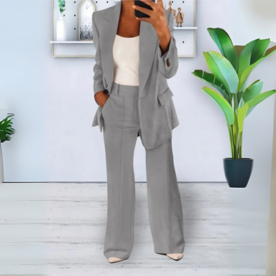 Lynn - Ensemble blazer et pantalon décontracté à couleur unie et coupe ample avec poches