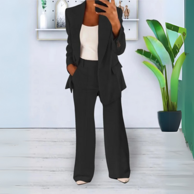 Lynn - Ensemble blazer et pantalon décontracté à couleur unie et coupe ample avec poches