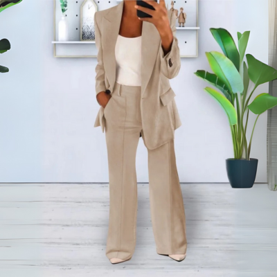 Lynn - Ensemble blazer et pantalon décontracté à couleur unie et coupe ample avec poches