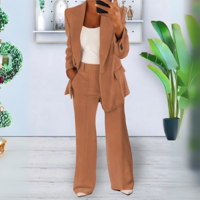Lynn - Ensemble blazer et pantalon décontracté à couleur unie et coupe ample avec poches