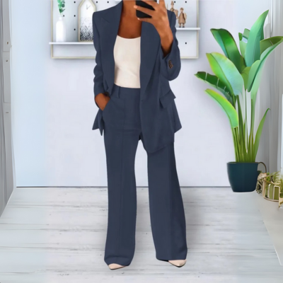 Lynn - Ensemble blazer et pantalon décontracté à couleur unie et coupe ample avec poches