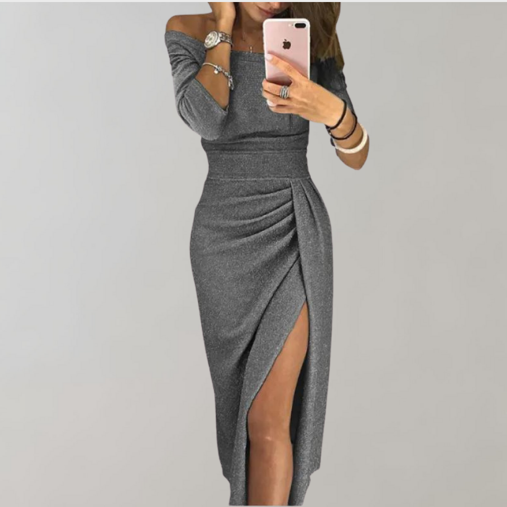 Lily - Robe fendue à volants et décolleté épaule dénudée