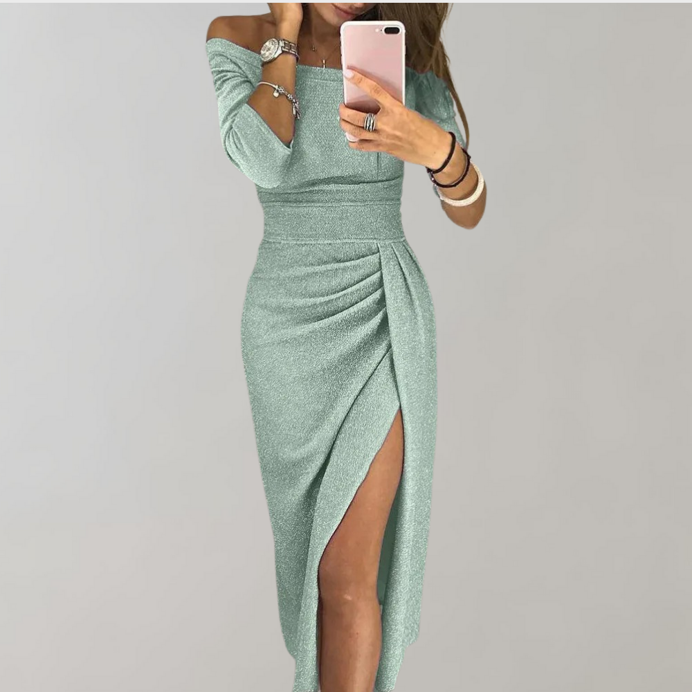 Lily - Robe fendue à volants et décolleté épaule dénudée