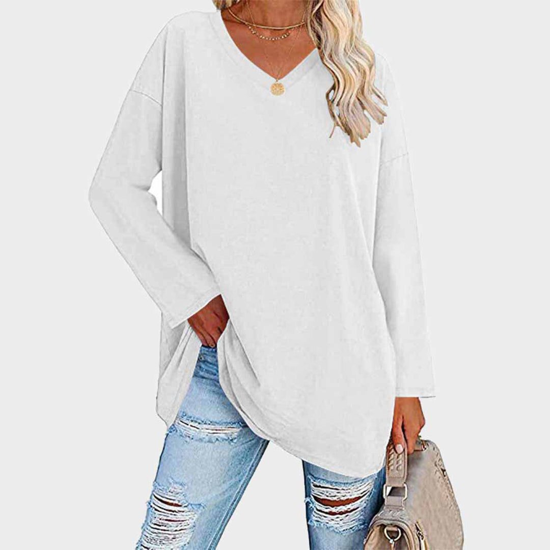Isa - Top à manches longues décolleté en V, casual chic