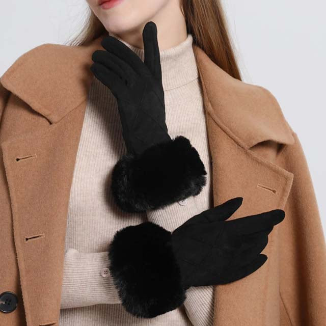 Thérèse - Gants en Suède Chic avec Poignet en Fourrure