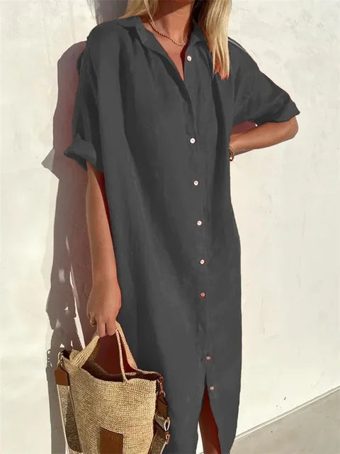 Isabella - Robe Chemise en Lin Boutonnée