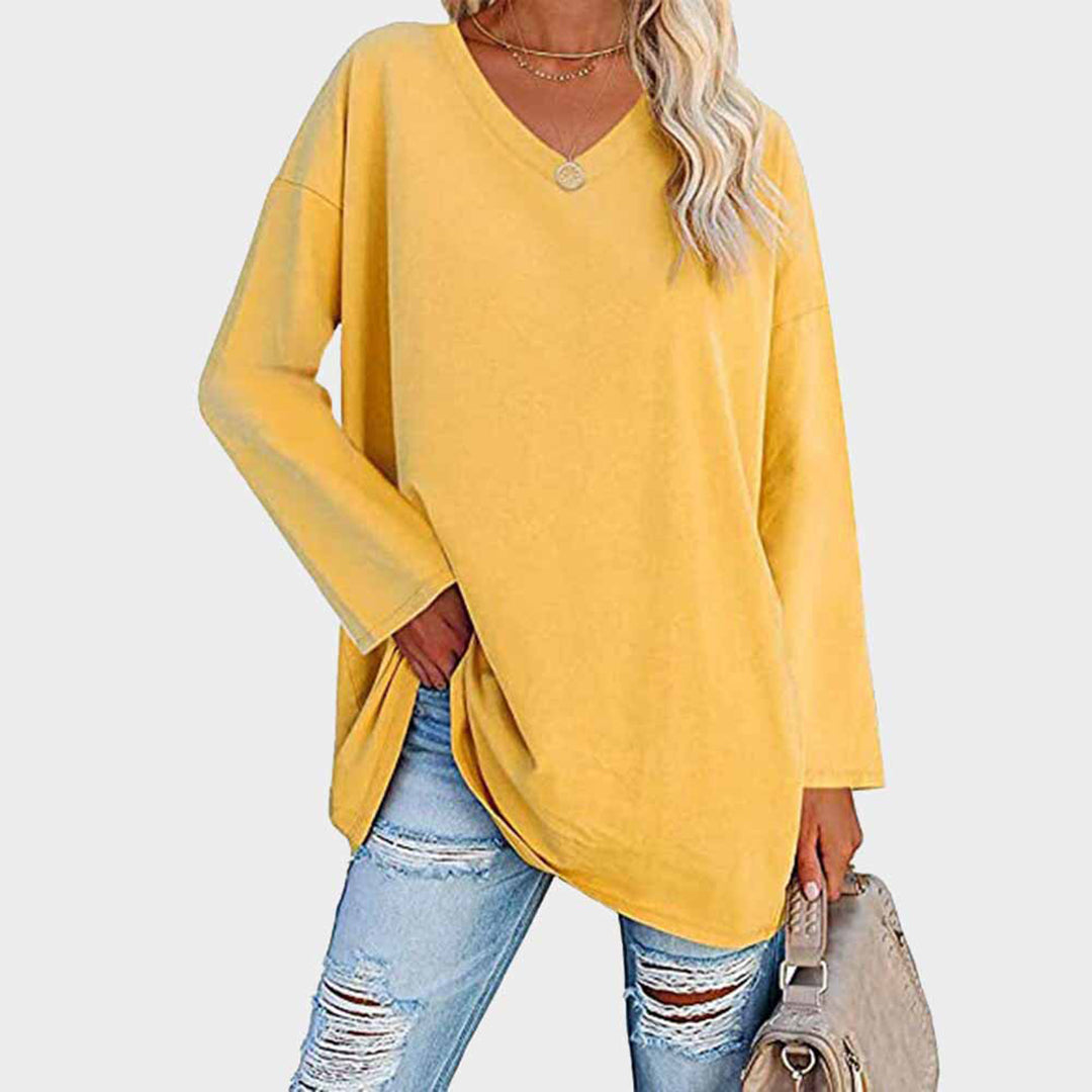 Isa - Top à manches longues décolleté en V, casual chic