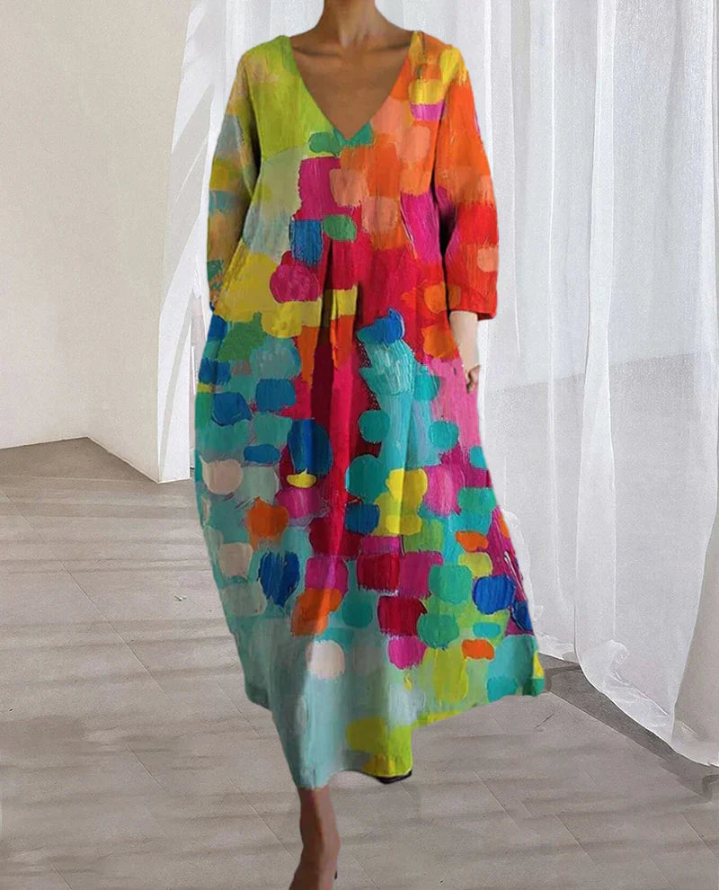 Lucie - Robe imprimée colorée avec décolleté en V
