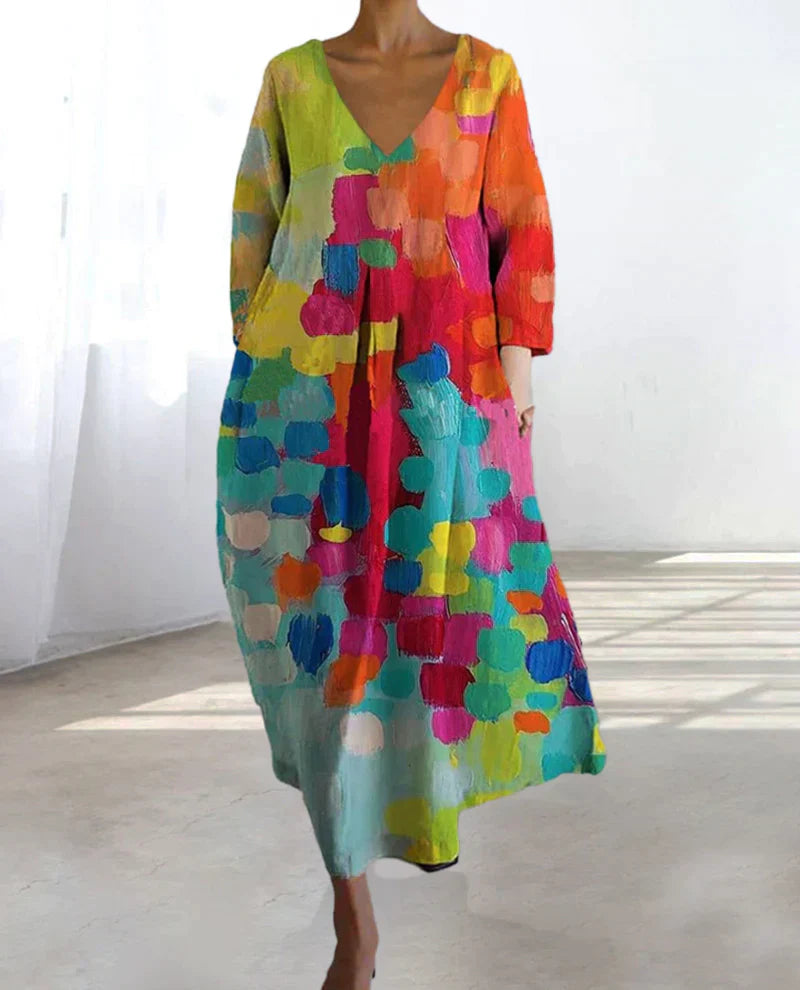 Lucie - Robe imprimée colorée avec décolleté en V