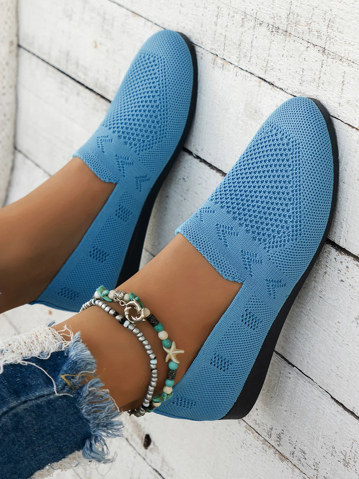 Olivia - Sandales en Maille Ademend Mocassins à Semelle Plate pour l'Été Idéales pour de Longues Promenades
