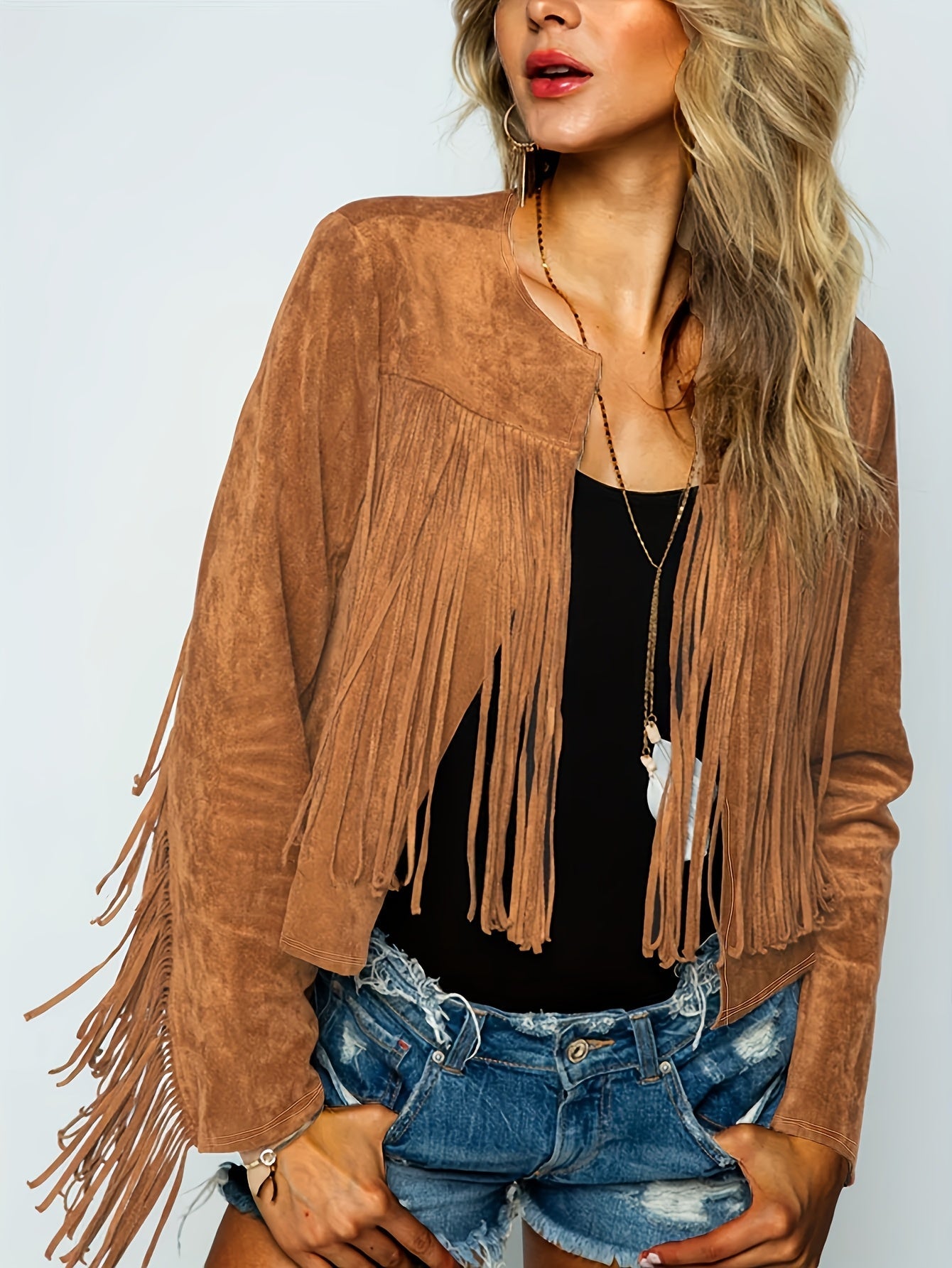 Solene - Veste Cowboy Bohème Chic en Daim avec Franges