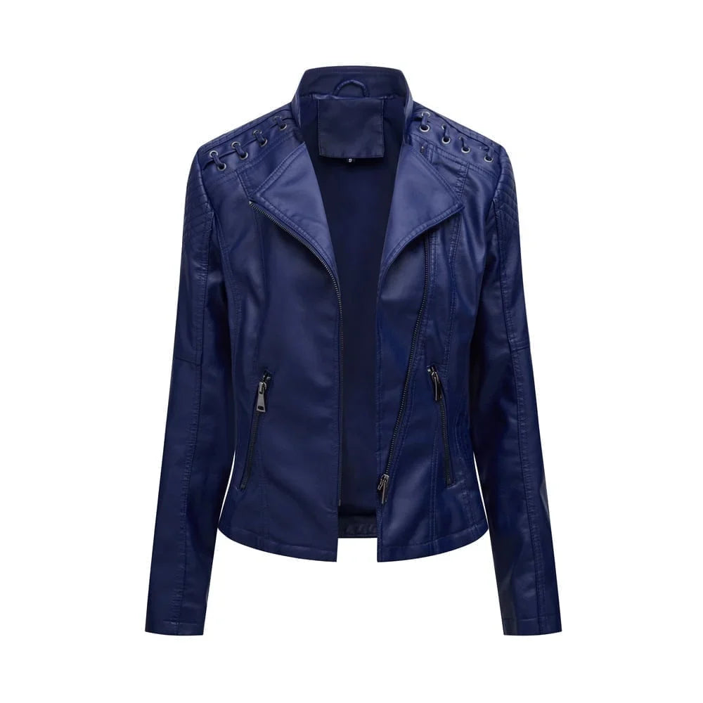 Meena - Veste en cuir biker avec détails en dentelle