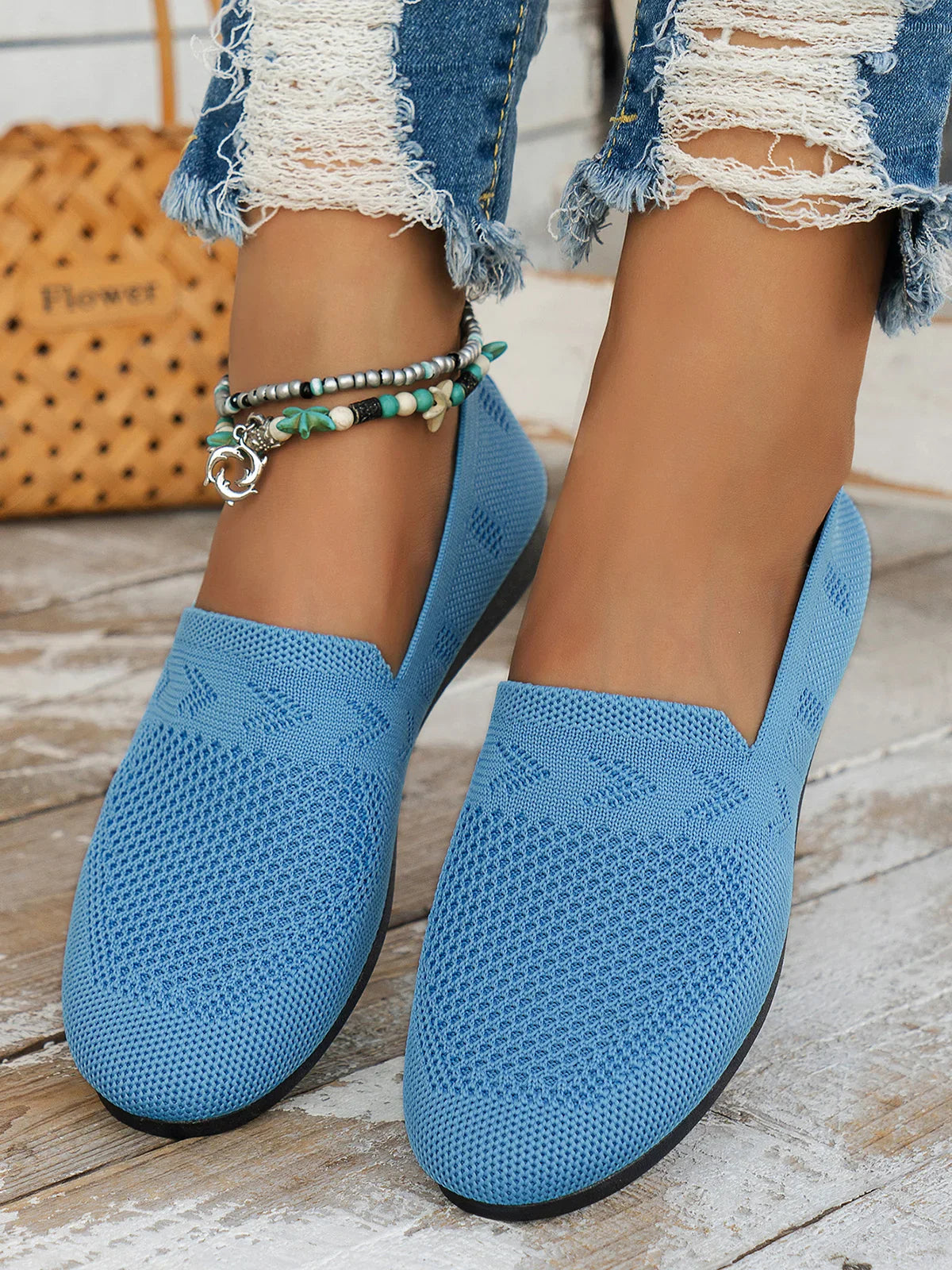 Olivia - Sandales en Maille Ademend Mocassins à Semelle Plate pour l'Été Idéales pour de Longues Promenades