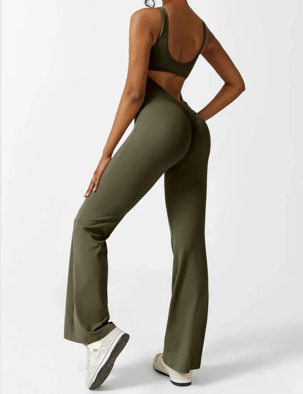 Rosalie – Combinaison Sportive pour Femme Style Jumpsuit avec Dos en V Évasé