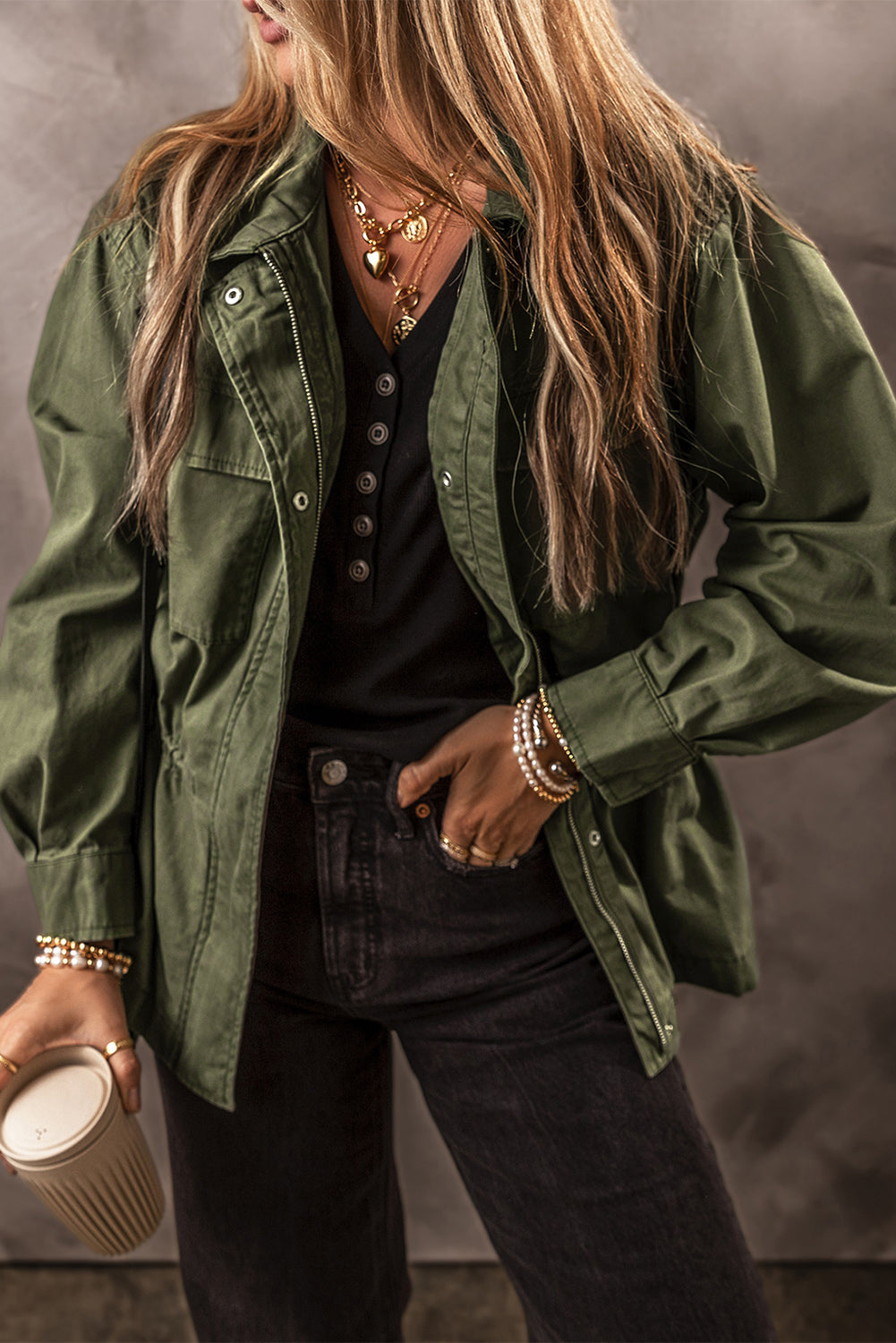 Emma - Veste décontractée verte olive