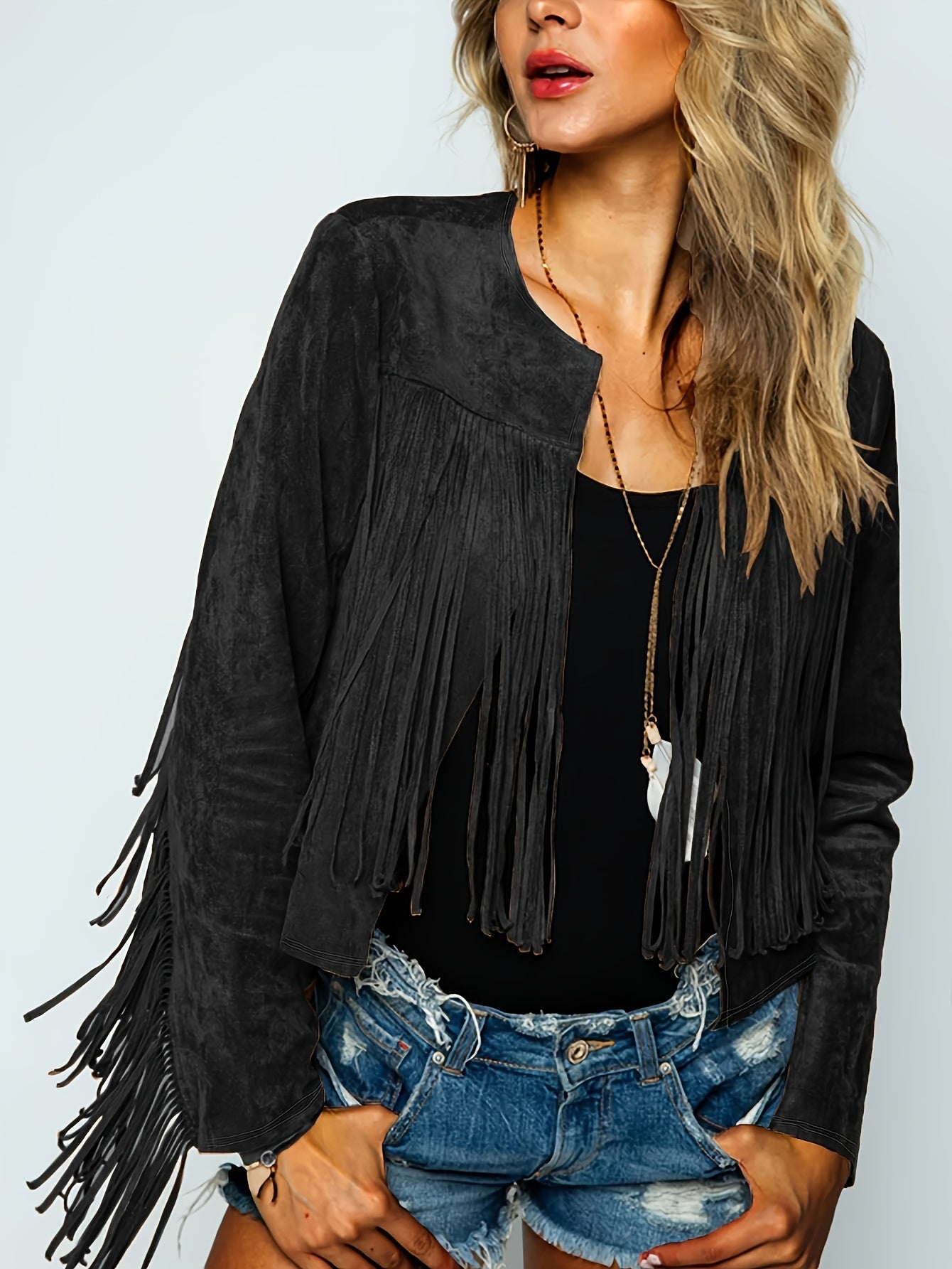 Solene - Veste Cowboy Bohème Chic en Daim avec Franges