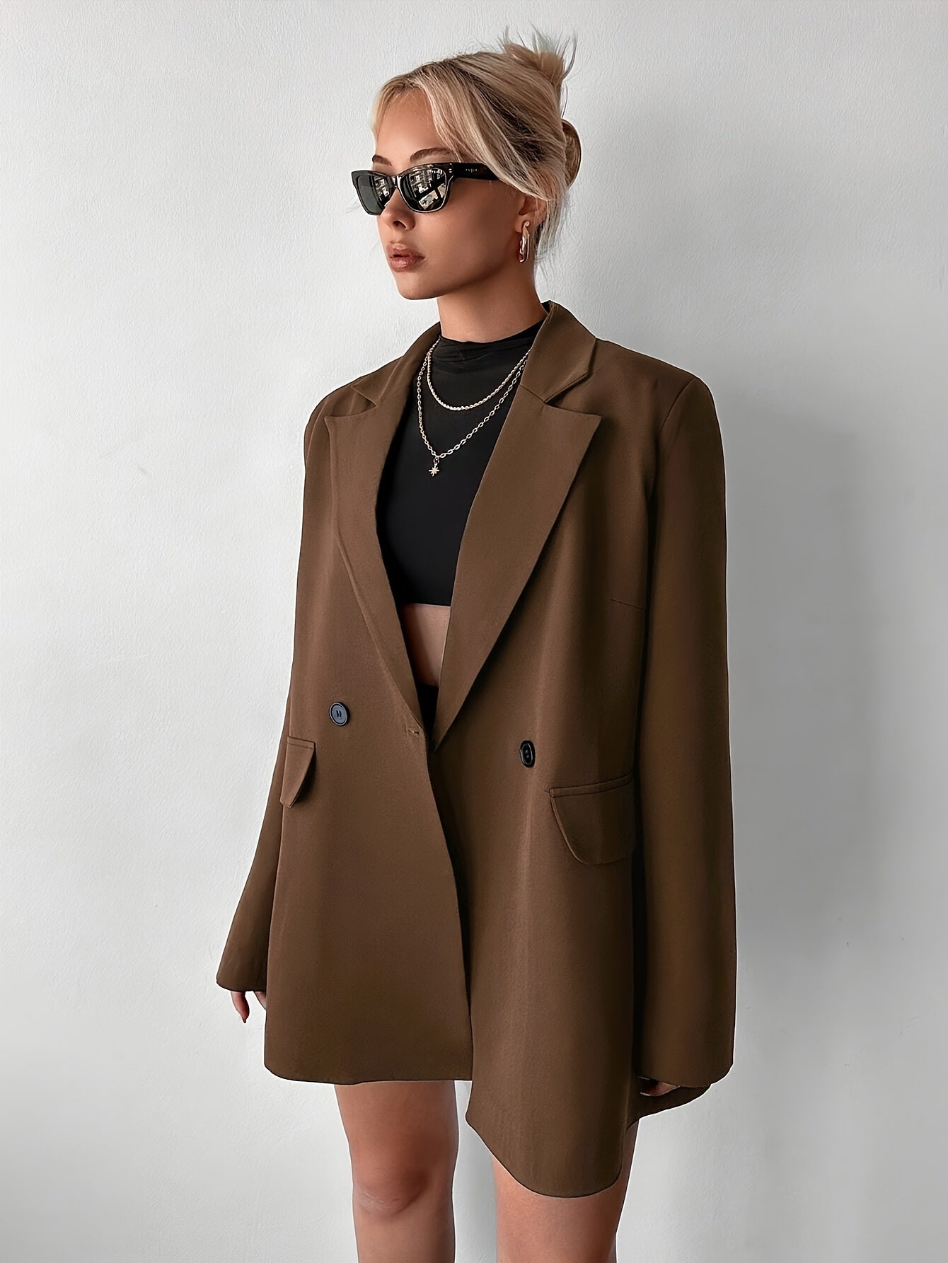 Alix - Blazer Oversized Marron Moka pour Femmes