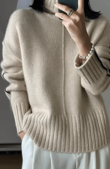 Joconde - Pull col roulé kaki en cachemire pour femmes.