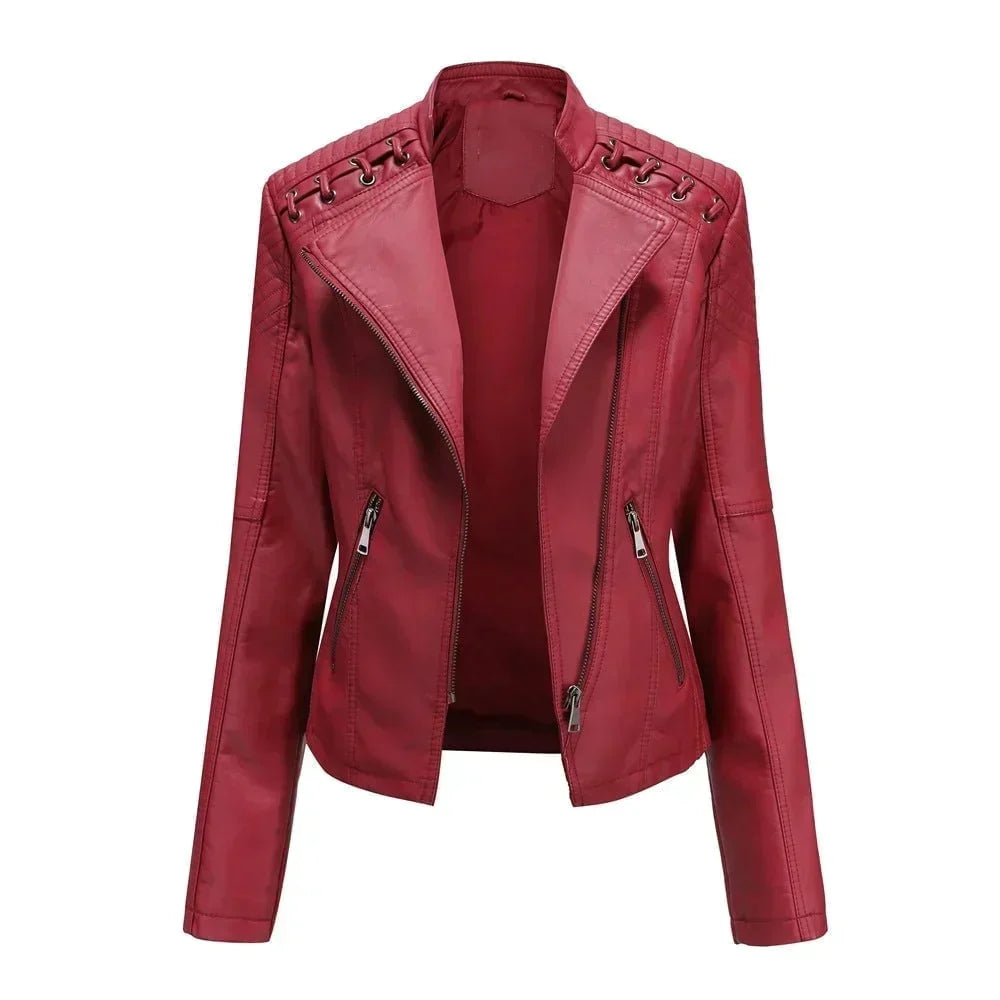 Meena - Veste en cuir biker avec détails en dentelle
