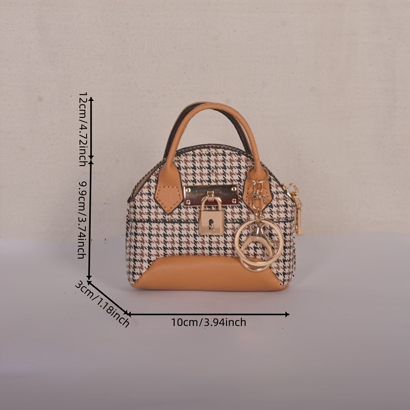 Lyra - Mini sac à main détaillé, porte-monnaie et porte-clés avec fermoir en cuir végétalien et imprimé pied-de-poule
