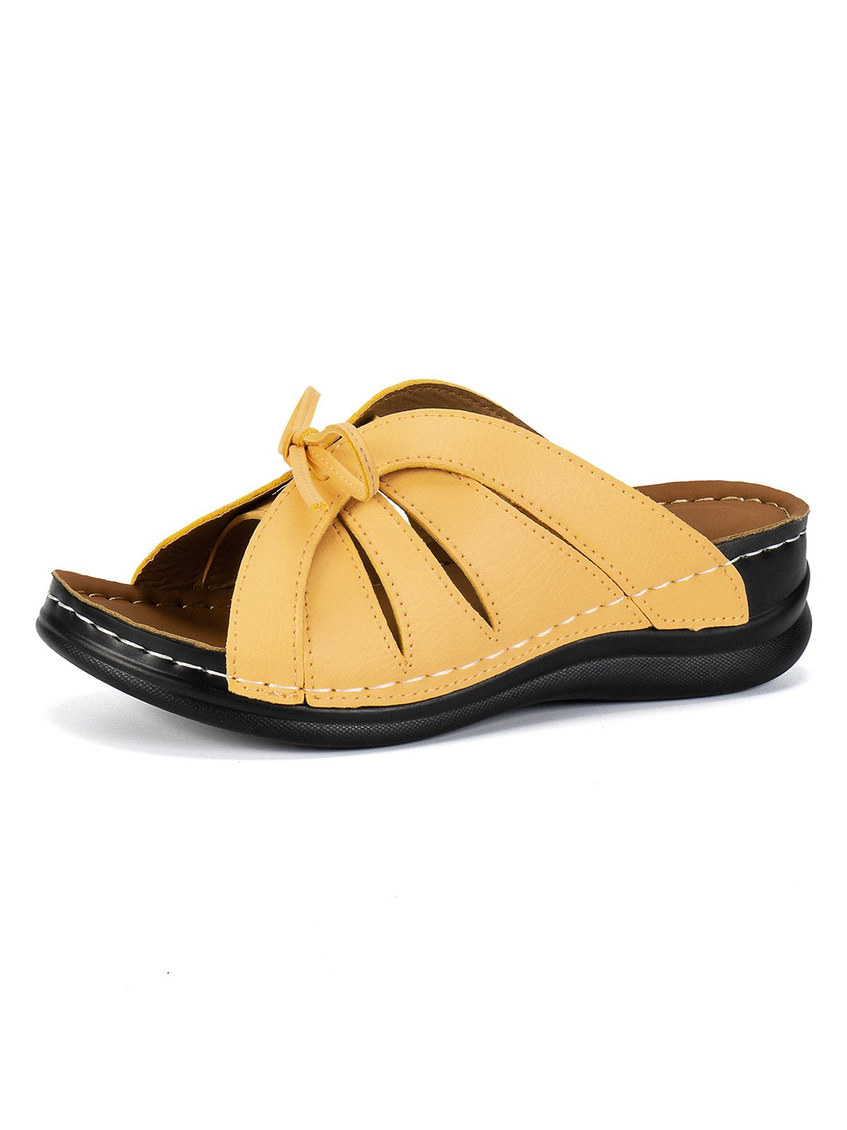 Lyric - Sandales orthopédiques à semelles amortissantes avec design élégant en cuir vegan et nœud sur le devant disponibles en couleurs unies estivales