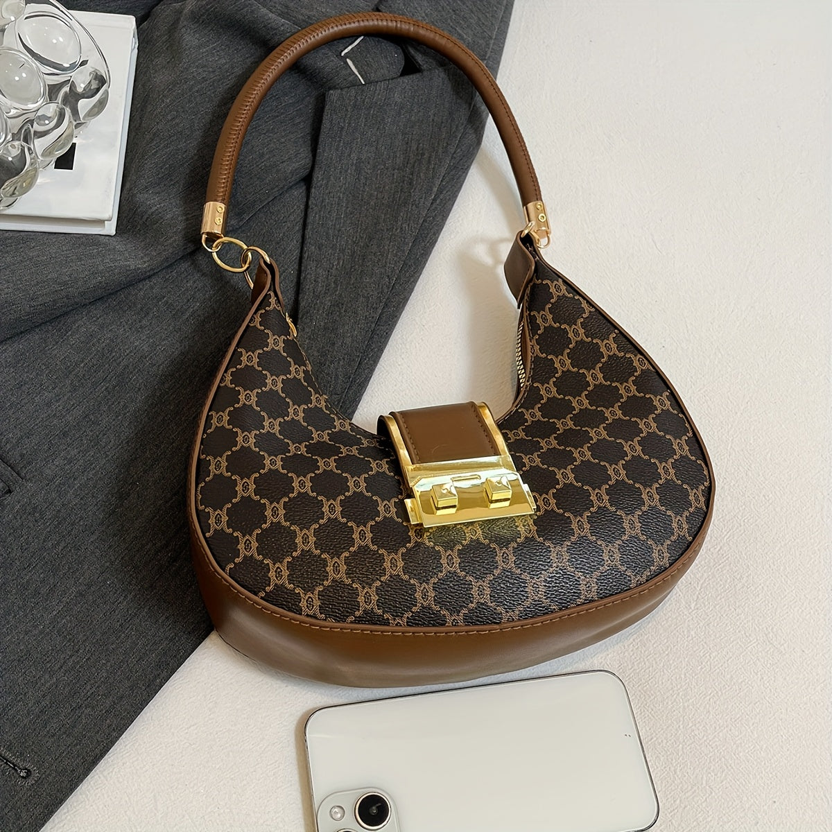 Nova - Mini Sac à Bandoulière Vintage avec Design Rond et Accessoires Dorés