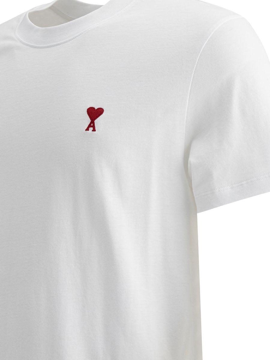 T-Shirt Blanc Unisexe Ami Paris à Manches Courtes et Col Montant