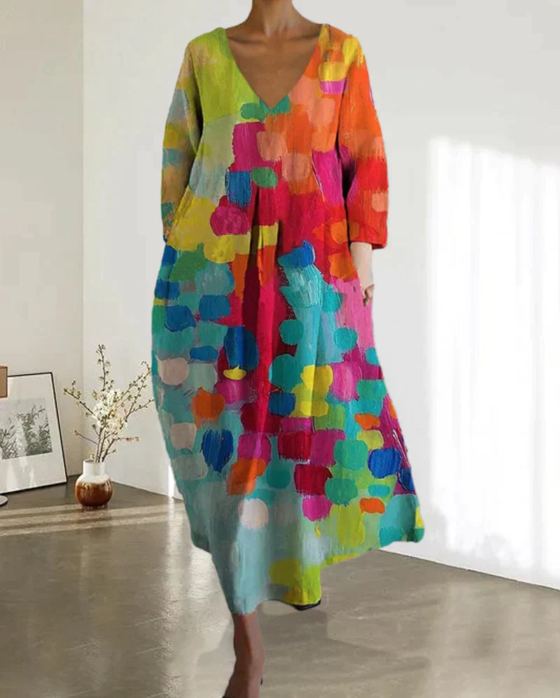 Lucie - Robe imprimée colorée avec décolleté en V