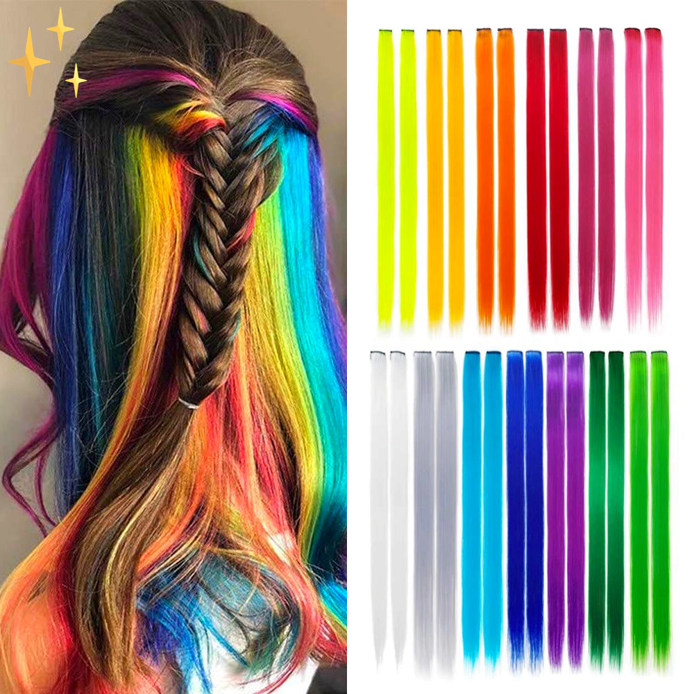 Extensions de cheveux à clipser - 26 pièces en couleurs arc-en-ciel pour une coiffure éclatante et originale