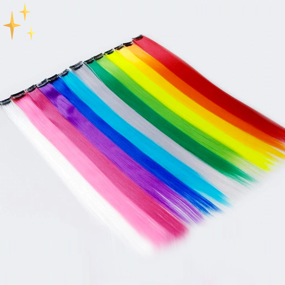 Extensions de cheveux à clipser - 26 pièces en couleurs arc-en-ciel pour une coiffure éclatante et originale